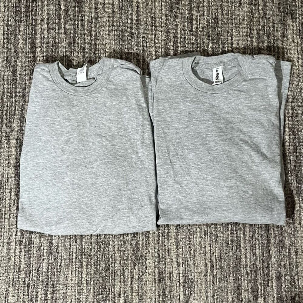 Lot of 2 Tultex Mens Size Medium Pullover T Shirts Gray Crewneck Long Sleeves